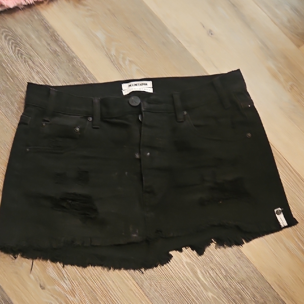 One Teaspoon Black Distressed Mini Skirt